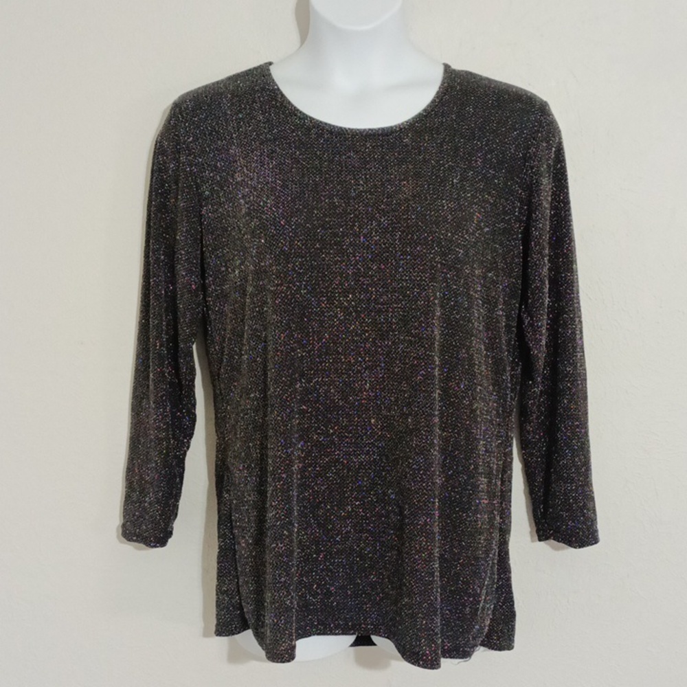 First Choice long sleeve black with silver sparkle blouse L/XL